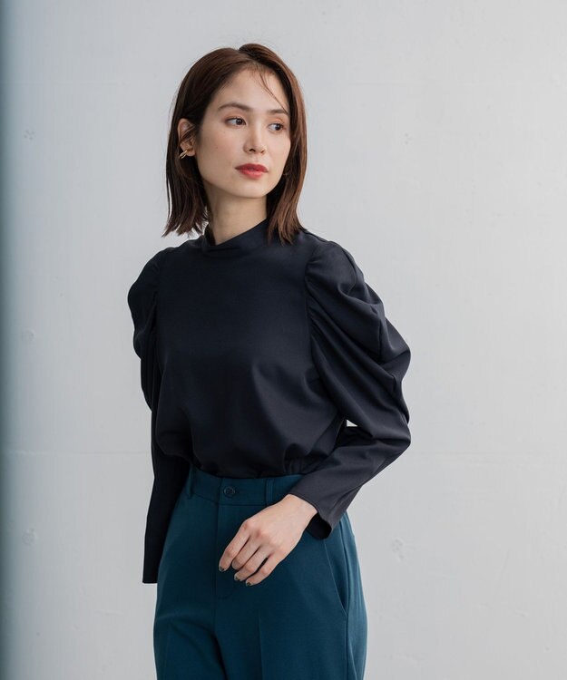 ANY タックボリュームブラウス ネイビー