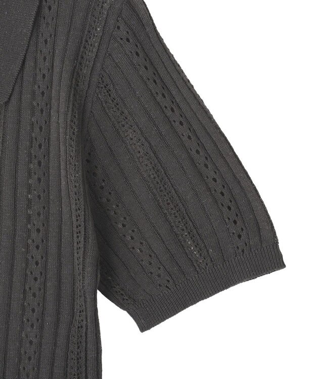 CRAFT STANDARD BOUTIQUE レースニット衿付き半袖カーディガン Dark Gray