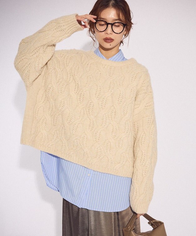 Green Parks ふわふわケーブルニットプルオーバー Ecru