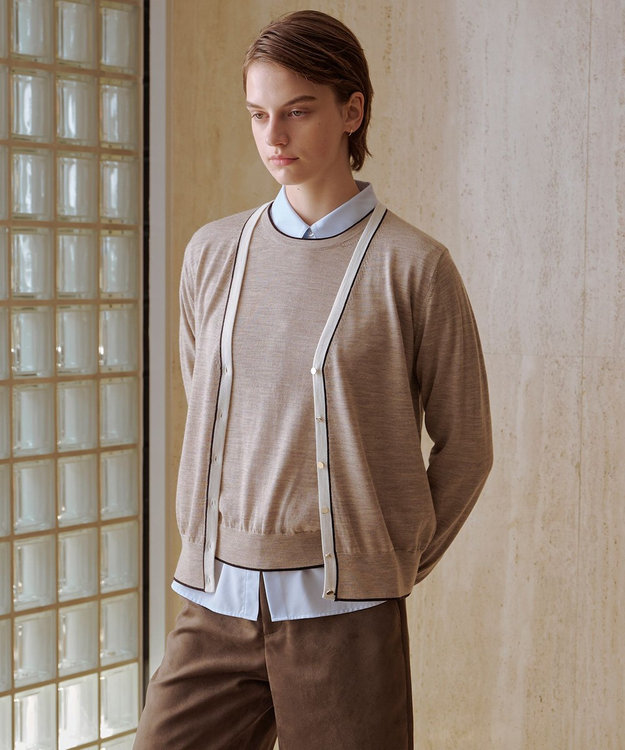 J.PRESS LADIES トリムツイン ニット ベージュ系