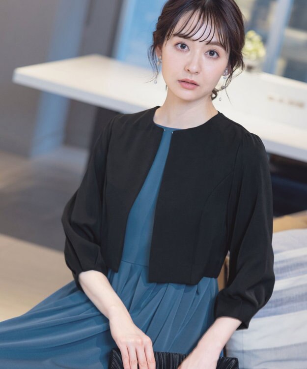 Tiaclasse 【洗える】タックパフスリーブボレロ ブラック