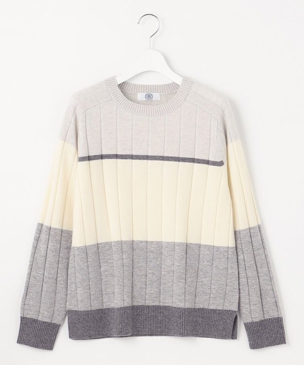 J.PRESS LADIES 【洗える】WOOL BLEND AIR カラーブロック ニット グレー系1