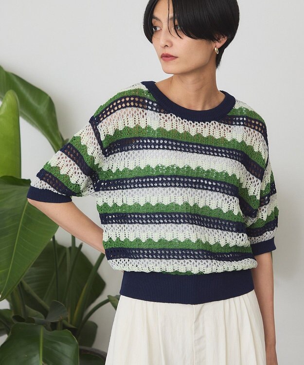 AMERICAN HOLIC マルチボーダー配色ニット Navy