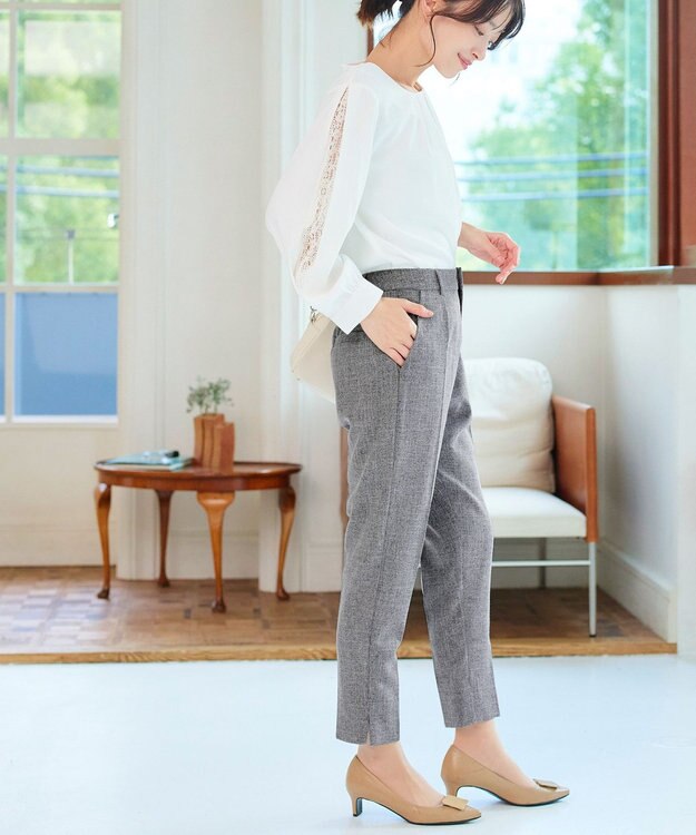 Tiaclasse 【洗える】麻調テーパードパンツ チャコールグレー