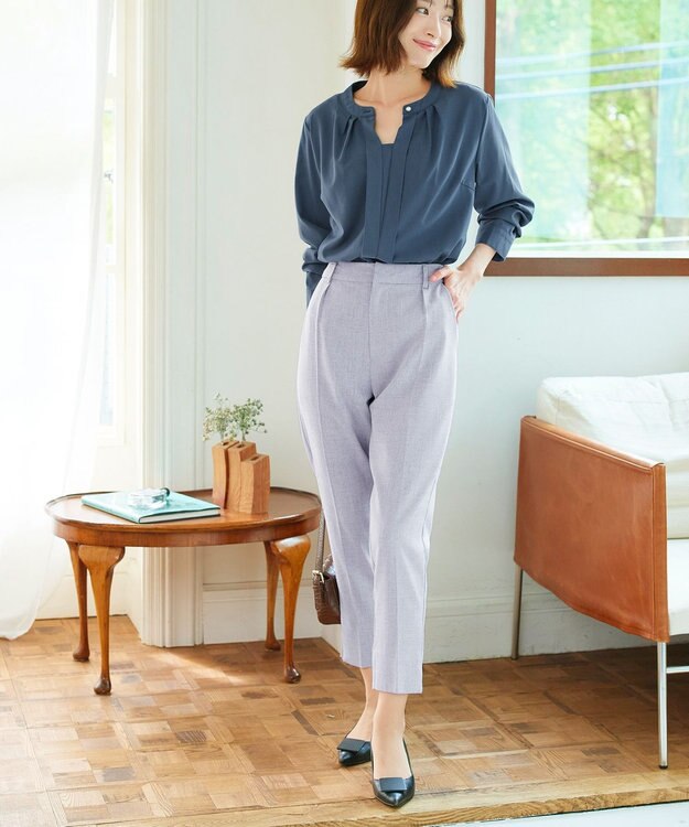 Tiaclasse 【洗える】麻調テーパードパンツ サックスグレー