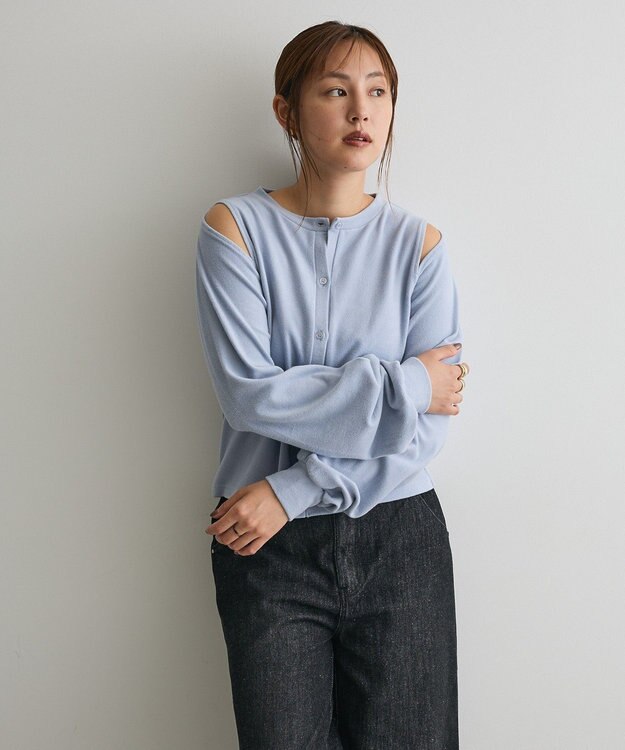 CRAFT STANDARD BOUTIQUE カットアウトデザインカーディガン Sax