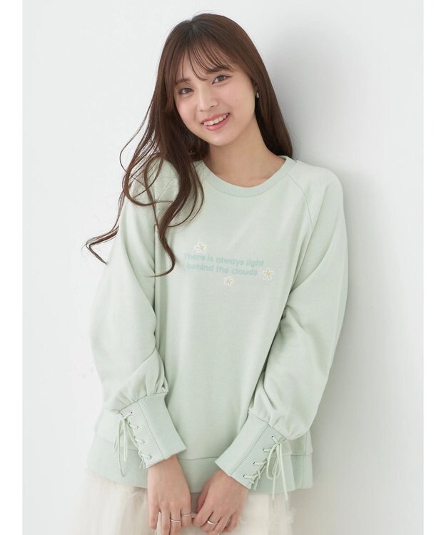 earth music&ecology 袖レースアップウラケプルオーバー Mint