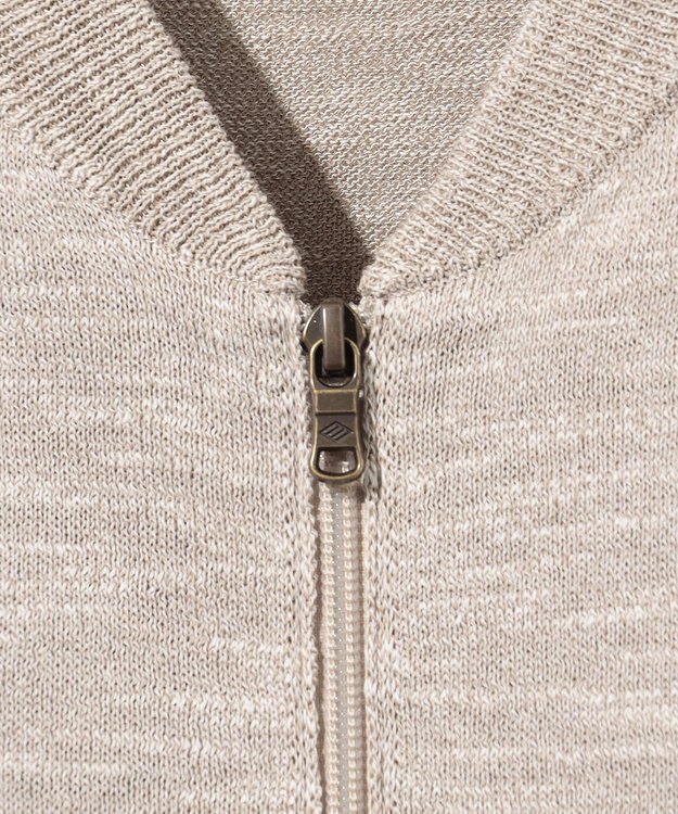 JOSEPH ABBOUD 【イタリア糸使用/清涼感/軽い/洗える/サスティナブル】スラブギマ ニット  ジップ ブルゾン ベージュ系