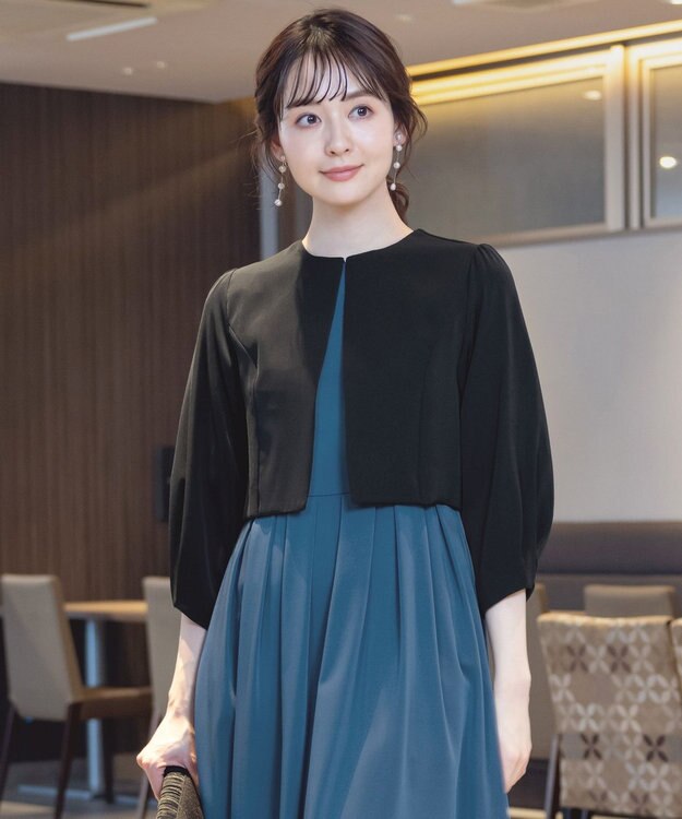 Tiaclasse 【洗える】タックパフスリーブボレロ ブラック