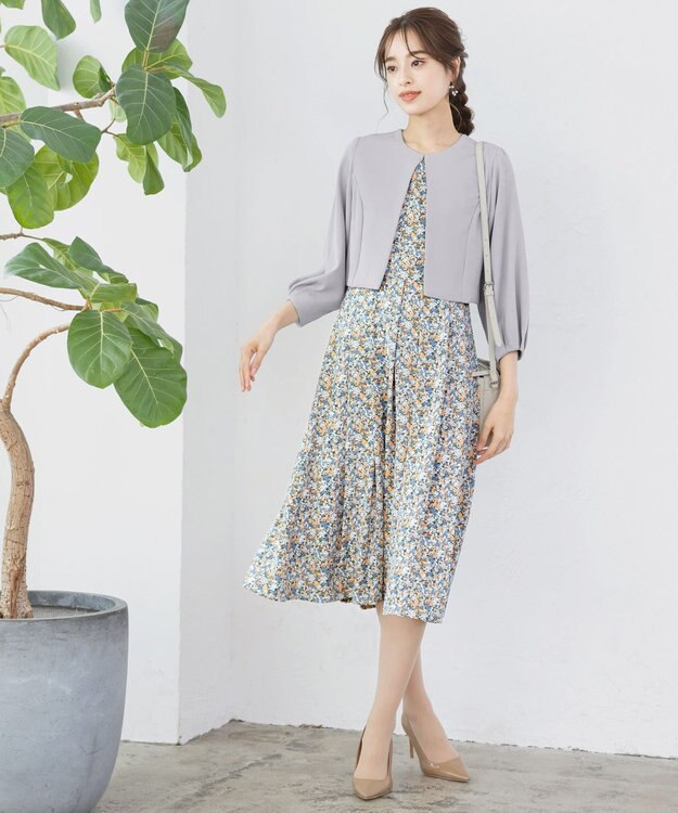 Tiaclasse 【洗える】タックパフスリーブボレロ サックスグレー