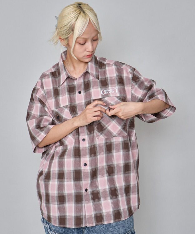 WEGO 【ユニセックス着用ITEM】グラフィックオンブレチェックシャツ（SS） ピンク