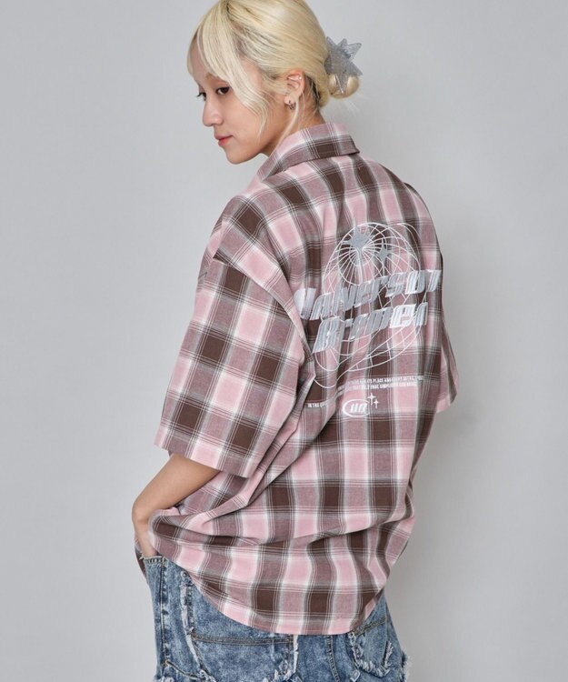 WEGO 【ユニセックス着用ITEM】グラフィックオンブレチェックシャツ（SS） ピンク
