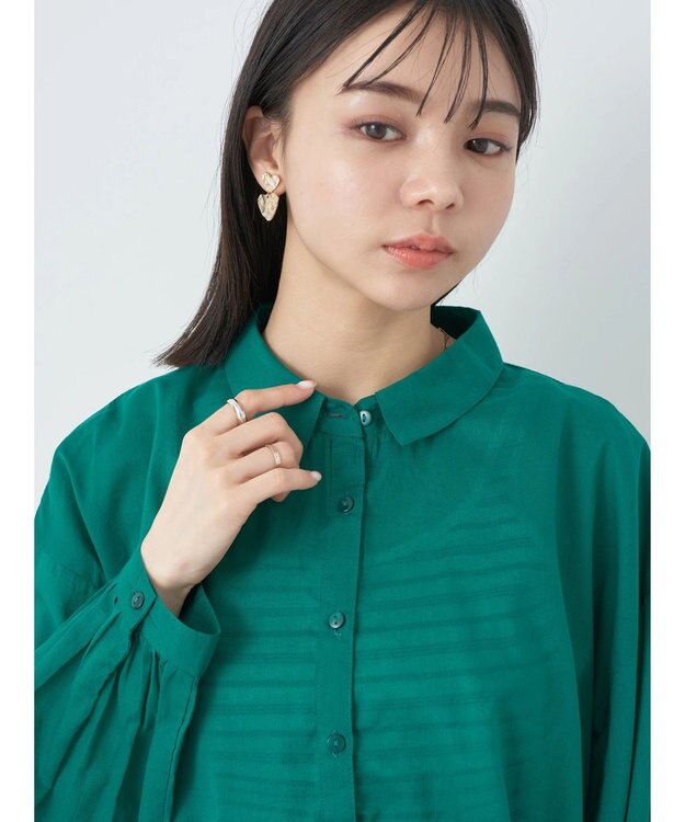 earth music&ecology コットンボイルギャザーシャツ Green