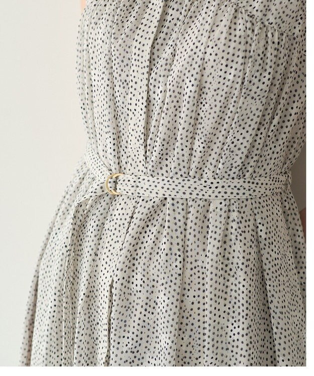YECCA VECCA シアードット柄ギャザーワンピース Off White