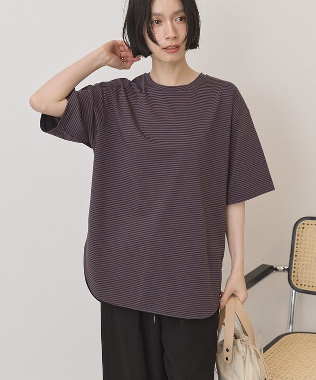 AMERICAN HOLIC 裾ラウンドＴシャツ Border Navy