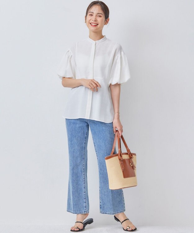 組曲 【WEB限定】ステッチストライプドビー ブラウス アイボリー系