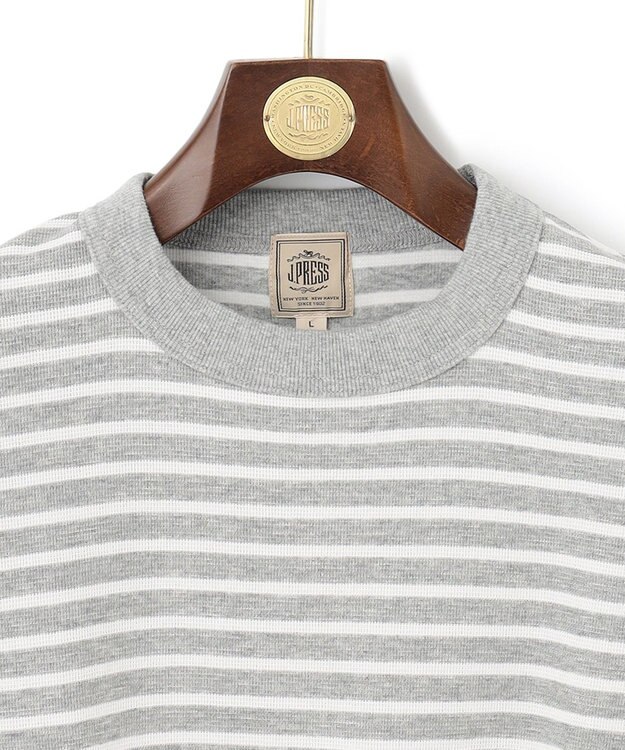 J.PRESS MEN ワッフルボーダー ロングTシャツ グレー系1