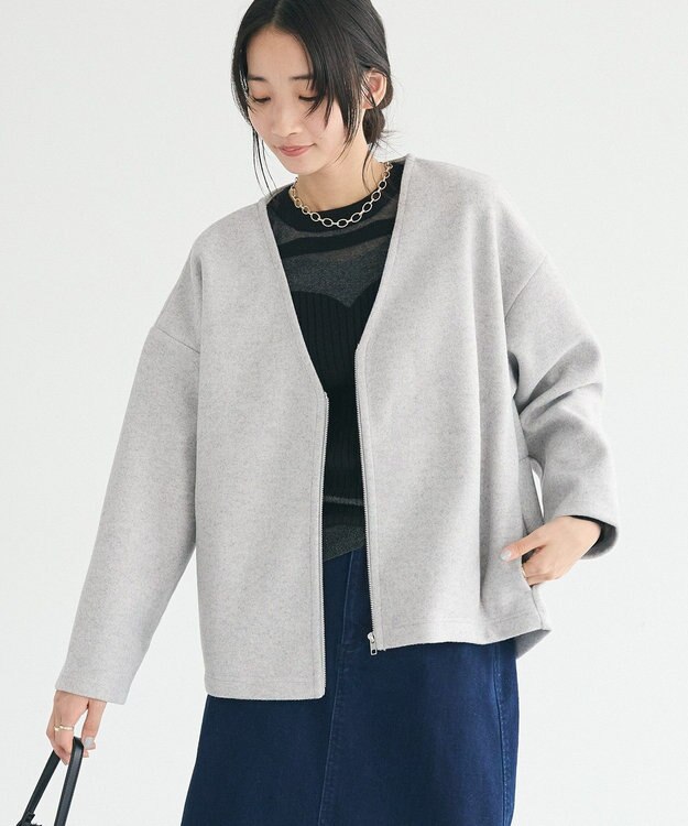 CRAFT STANDARD BOUTIQUE 圧縮ウール風ZIP付きジャケット Gray
