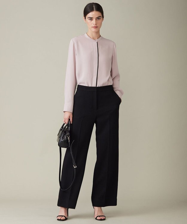 ICB 【WEB限定カラーあり・速乾・洗える】BackSatinAmunzen バンドカラーブラウス ヘイズピンク系