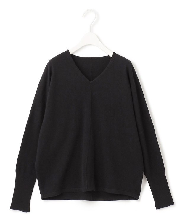 ICB 【洗える】ソフトウールハイゲージ Vネックプルオーバー ブラック系