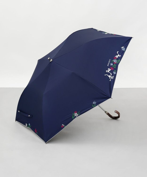 AURORA NINA RICCI（ニナリッチ）花柄刺繍晴雨兼用パラソル（折りたたみ傘） ネイビー