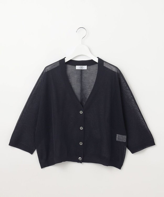 J.PRESS LADIES L 【洗える】シアーライトニット Vネック カーディガン ネイビー系