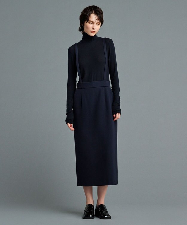 uncrave 【防しわ・UVカット・洗濯機洗い可】バルキーツイル スカート(サスペンダー付き)（uncrave STANDARD） ネイビー