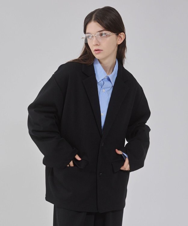 WEGO 【ユニセックス着用ITEM/MLサイズ展開】ボンディングスウェットテーラードジャケット ブラック