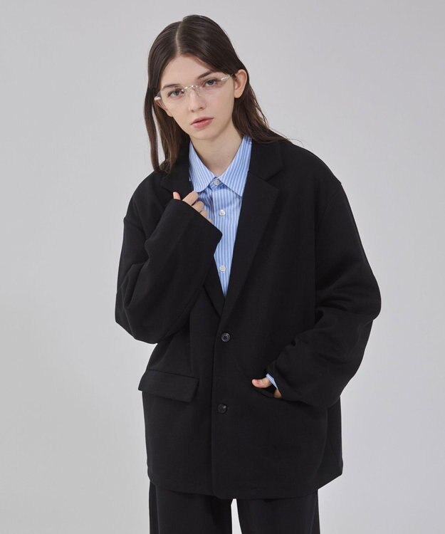 WEGO 【ユニセックス着用ITEM/MLサイズ展開】ボンディングスウェットテーラードジャケット ブラック