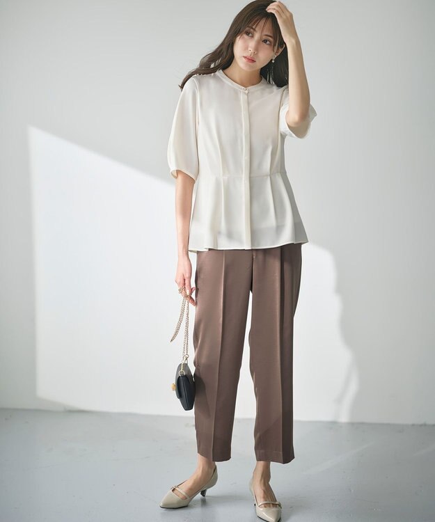 ANY SIS 【洗える】サテンドロストイージー パンツ ブラウン