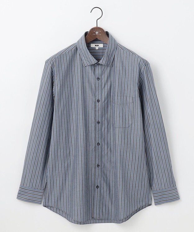 JOSEPH ABBOUD 【キングサイズ・シルク×綿ブレンド】シルクコットンストライプ シャツ グレー系1