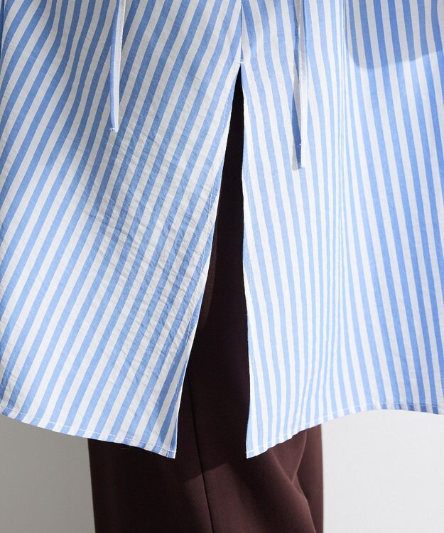 Green Parks ウエストリボンミディ丈ワンピース Stripe Blue