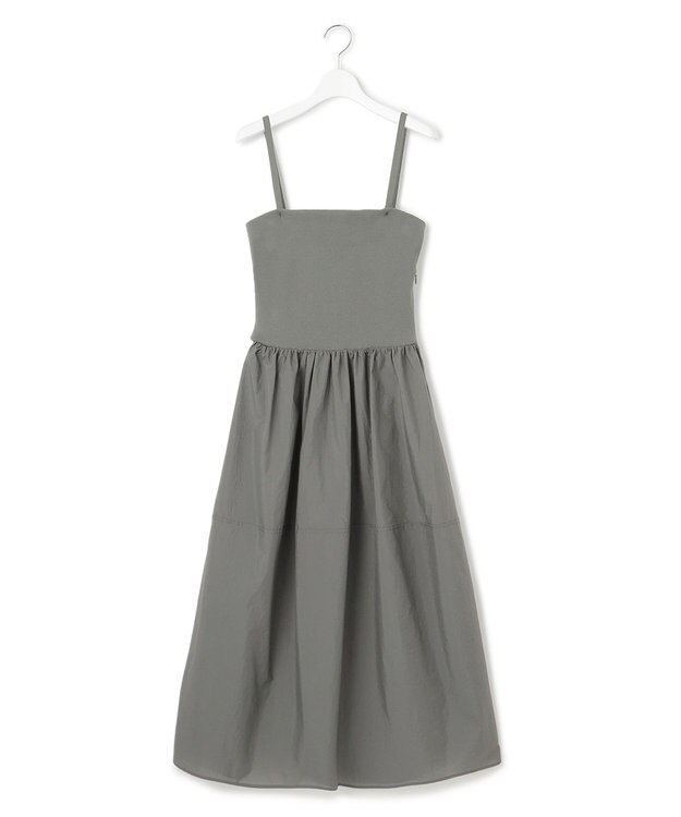 23区 【洗える】ブライトナイロンワッシャー ニットコンビワンピース カーキ系