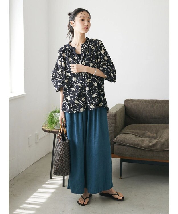 CRAFT STANDARD BOUTIQUE インド綿アソート柄シャツチュニック Black