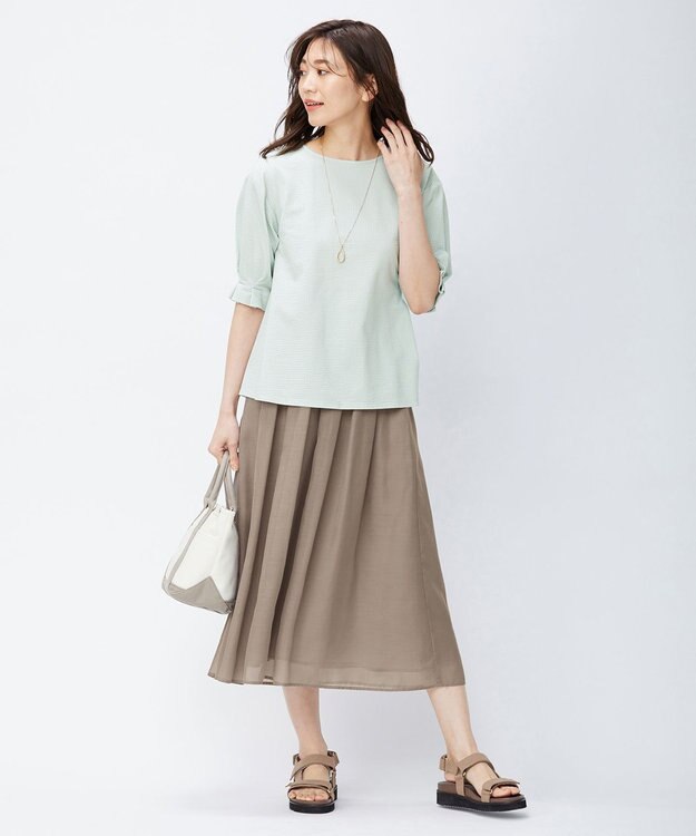 J.PRESS LADIES 【洗える】ブライトスパンボイルAタック スカート ブラウン系