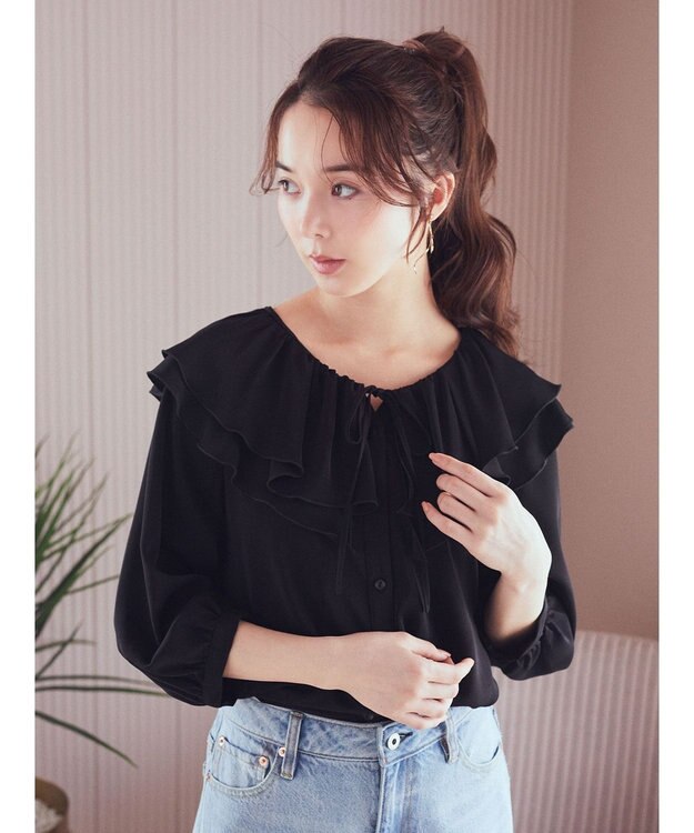 earth music&ecology メローラッフルブラウス Black