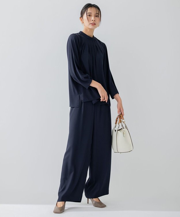 23区 S 【洗える】バックサテンアムンゼン ワイドパンツ ネイビー系