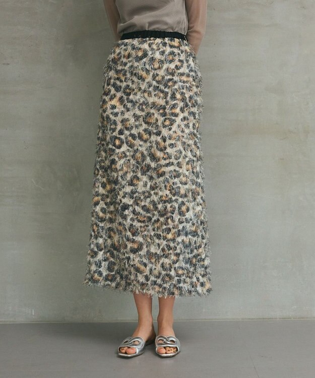 GRACE CONTINENTAL フェザーレオパードスカート ベージュ
