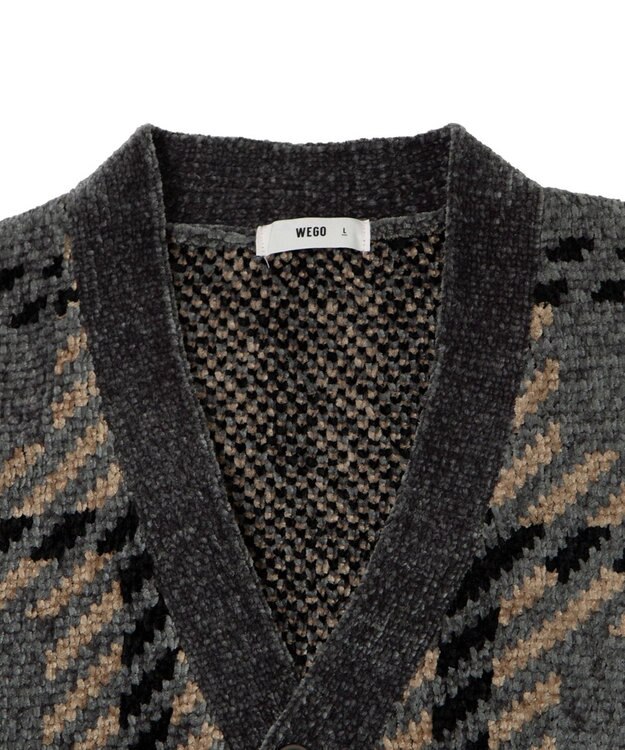 WEGO ベロアモールパターンカーディガン グレーチェック1