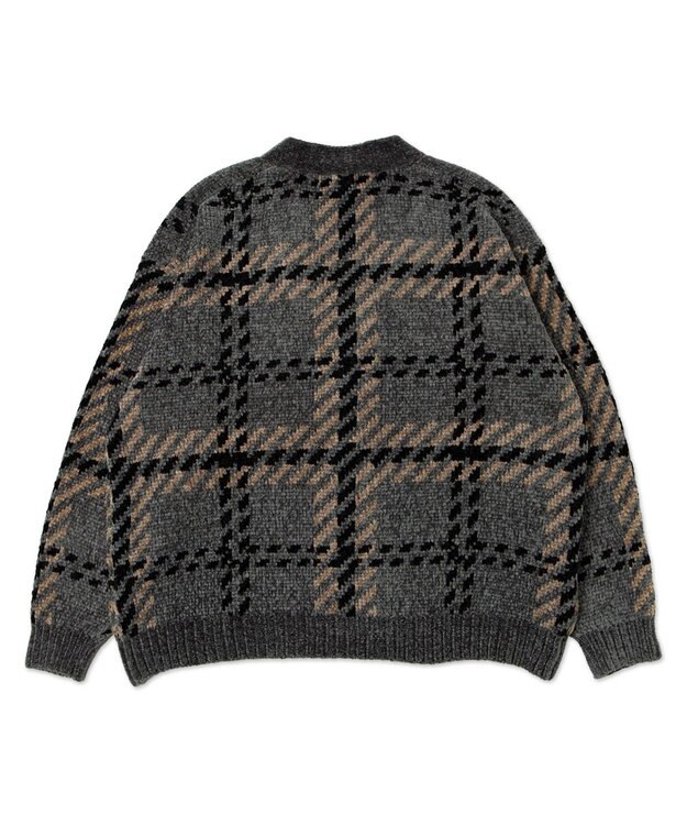 WEGO ベロアモールパターンカーディガン グレーチェック1