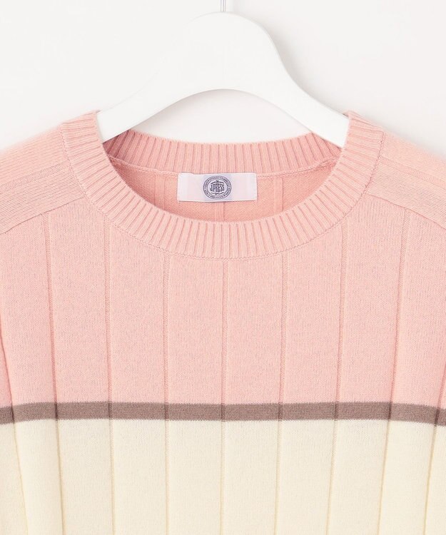 J.PRESS LADIES 【洗える】WOOL BLEND AIR カラーブロック ニット ピンク系1