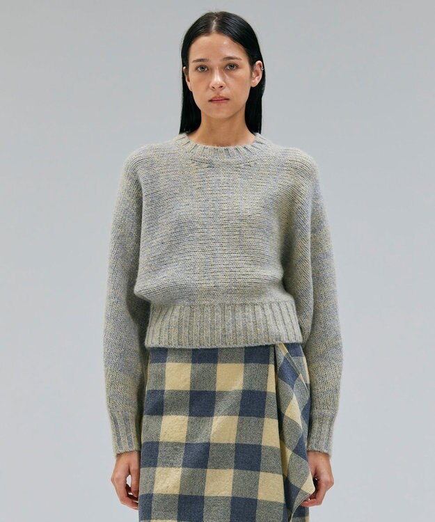 BEIGE， MARANA / モヘア混ミックスドルマンニット Gray x Mustard