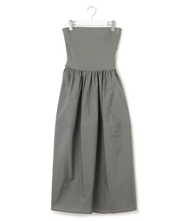 23区 S 【洗える】ブライトナイロンワッシャー ニットコンビワンピース カーキ系