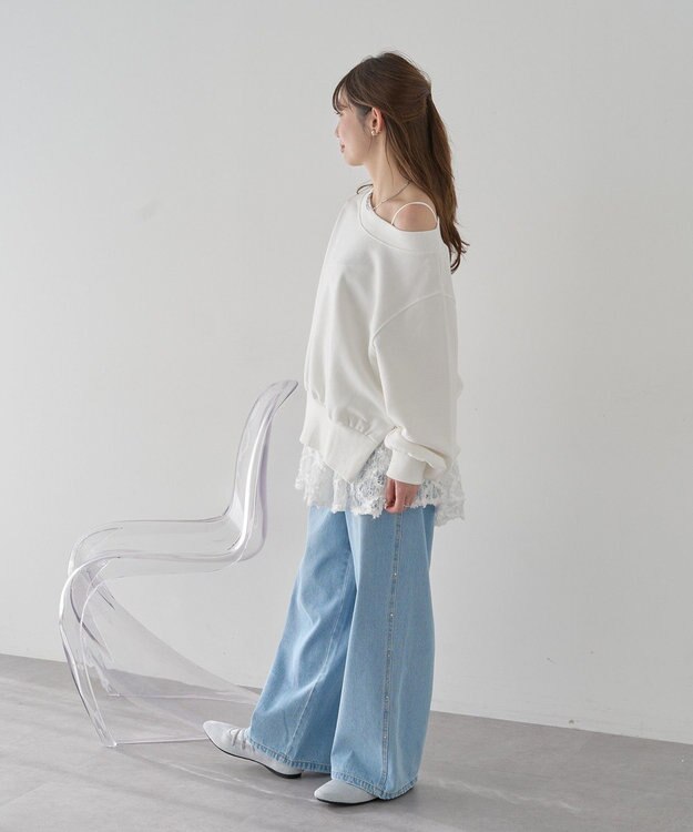 earth music&ecology 裾スリット裏毛プルオーバー Ivory