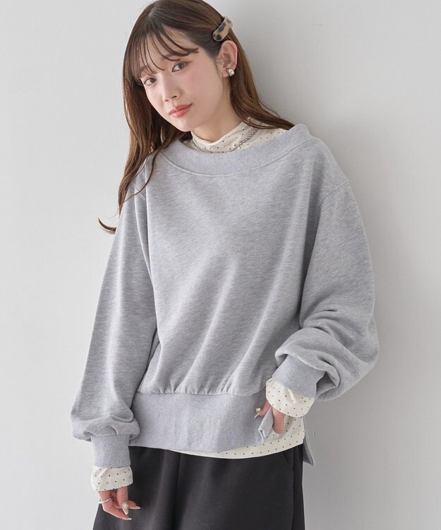 earth music&ecology 裾スリット裏毛プルオーバー Gray Mixture