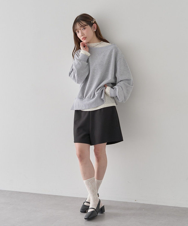 earth music&ecology 裾スリット裏毛プルオーバー Gray Mixture