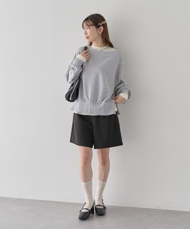 earth music&ecology 裾スリット裏毛プルオーバー Gray Mixture