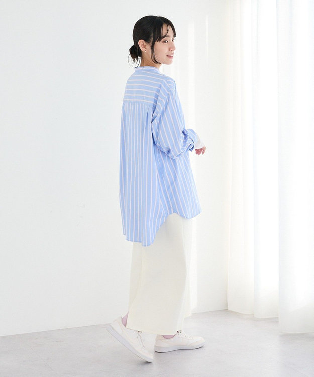 CRAFT STANDARD BOUTIQUE バンドカラーシャツ Stripe Sax