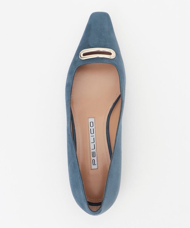 23区 PELLICO セミスクエアトゥ バックル パンプス ダルブルー系