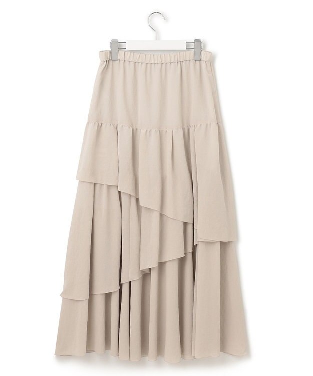 23区 L 【洗える】エアリージョーゼット ティアード スカート アイボリー系